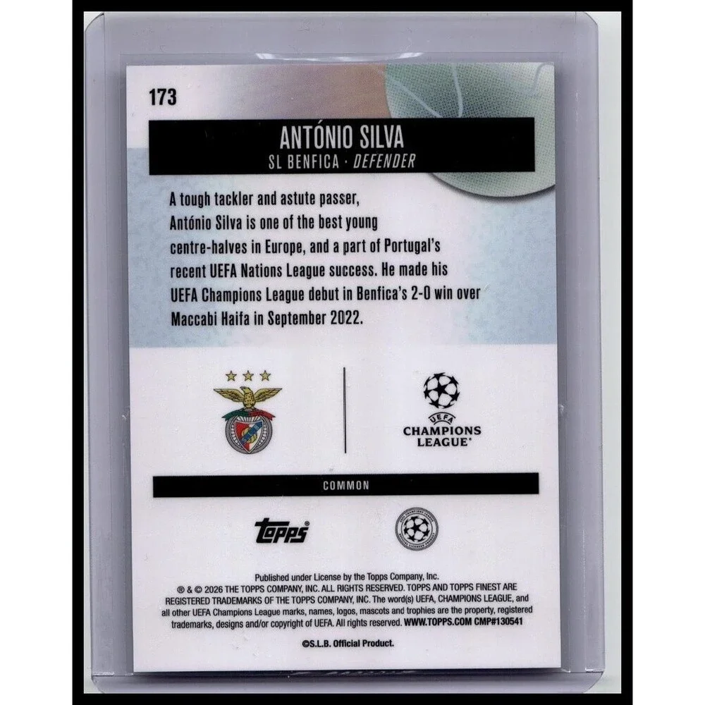 2026 Topps Finest UEFA #173 António Silva, SL Benfica Purple Checkerboard /150